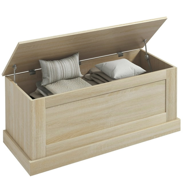 HOMCOM Coffre de Rangement Moderne, Boîte en Bois pour Salon, 39,4 Pouces, Naturel