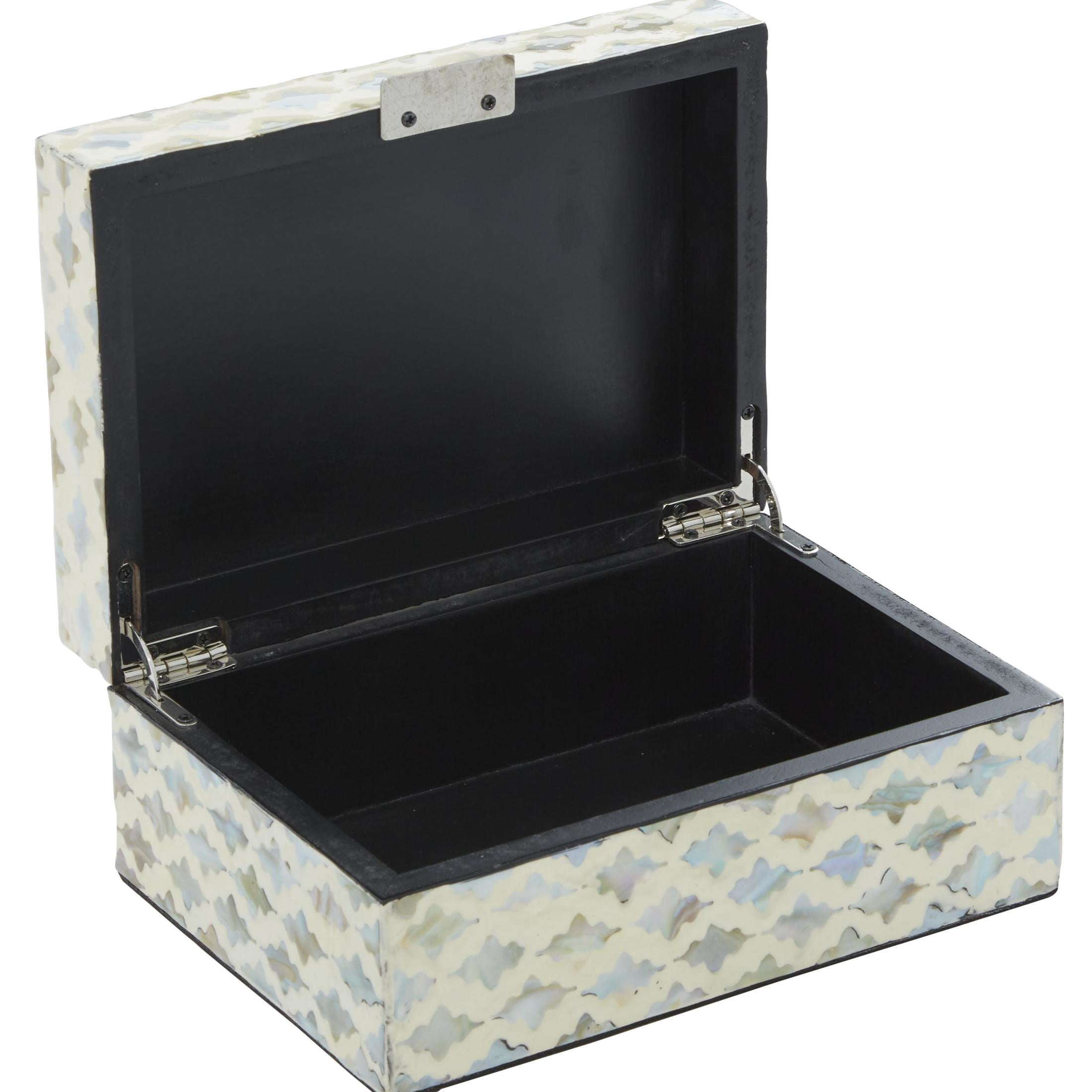 DecMode Geometric Handmade Storage Cream Mother of Pearl Shell Decorative Box with Hinged Lid, 2 Count