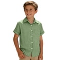 thumbnail image 3 of Aihuaihua Boys Button Down Linen Shirt Short Sleeve Tops for Girls Summer Beach Casual Collared Blouse Soft Tunic Tees with Pocket Green 7-8 Years, 3 of 7