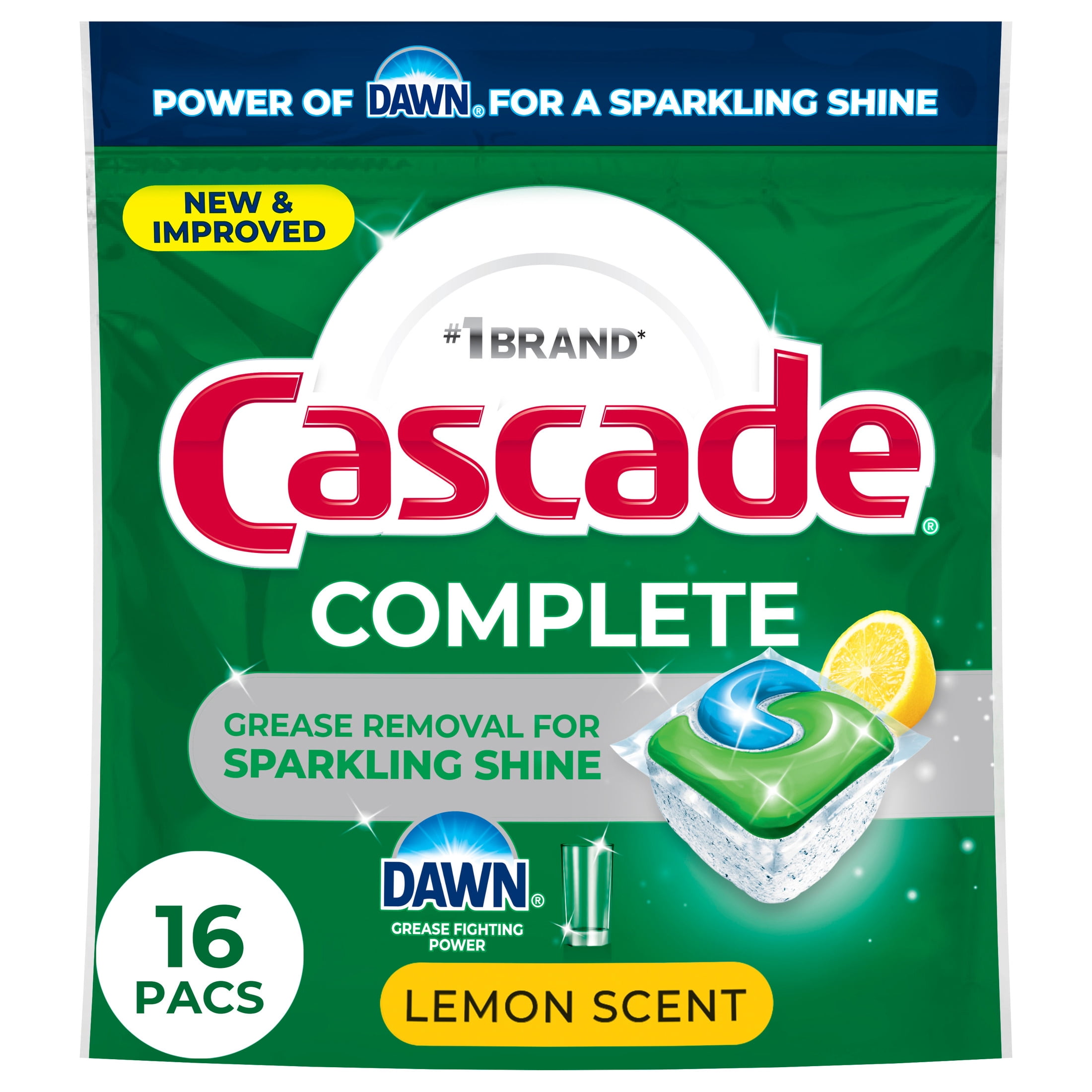 (4 pack) Cascade Complete Action Pacs, Dishwasher Detergent, Lemon, 16 Count