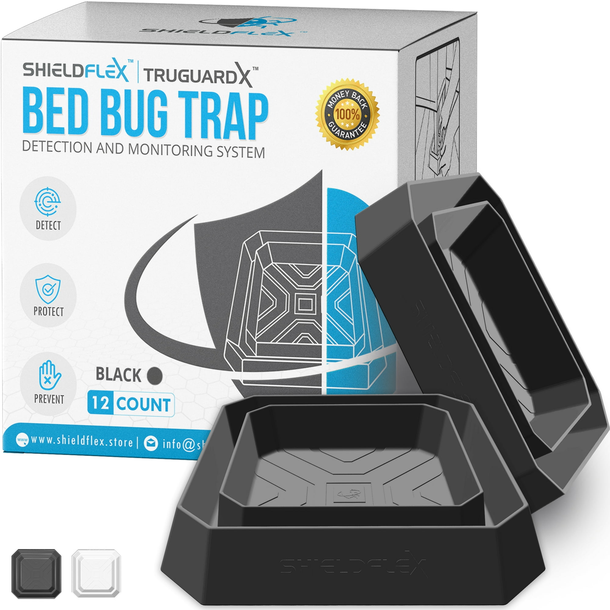 Bed Bug Trap — 12 Pack | TruGuard X Bed Bug Interceptors (Black) | Eco Friendly Bed Bug Traps for Bed Legs | Insect Detector, Interceptor, and Monitor for Pest Control and Treatment