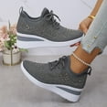thumbnail image 2 of EKVAHL Women's Mesh Rhinestone Breathable Wedge Sneakers Lightweight Casual Lace up Elastic Sock Sneakers Bling Sparkly Wedding Dressy Knitted Tennis Walking Shoes Dark Gray, 2 of 7