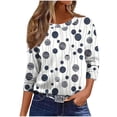 thumbnail image 2 of JTZGDY Womens Plus Size Tops Fashion Printed Fall 3/4 Length Sleeve Crewneck Graphic T-Shirts Loose Oversized Dressy Tunic Pullover Blouse Navy#01 M, 2 of 8
