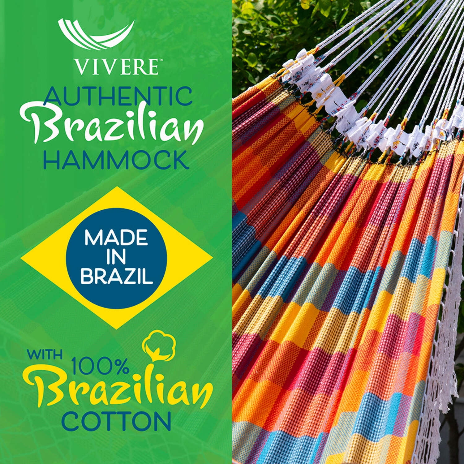 Vivere Authentic Brazilian Freestanding Hammock, Carnival