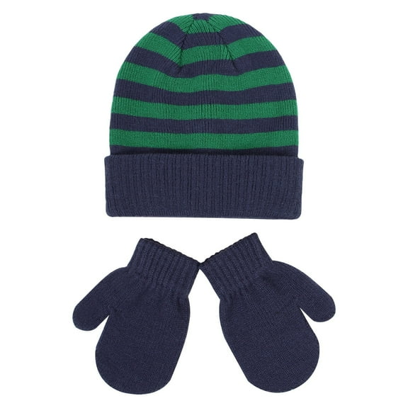 HNMKIU Winter Knitted Hat Two-piece Windproof Riding Sets Warm Childrens Outdoor Accessory Green - 4-8