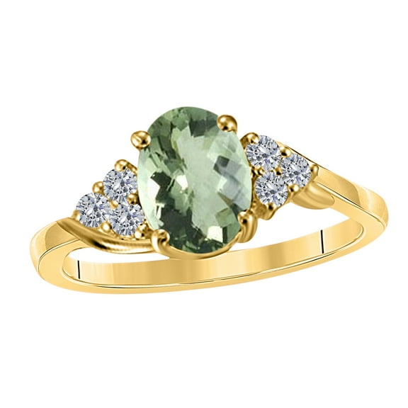 Mauli Jewels Rings for Women 1.45 Carat Diamond and Oval Shape Green Amethyst Ring Prong 10K Yellow Gold