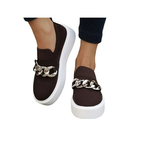 

Daeful Ladies Loafers Mesh Sneakers Platform Flats Lightweight Slip On Casual Shoes Womens Comfort Coffee Color 5.5