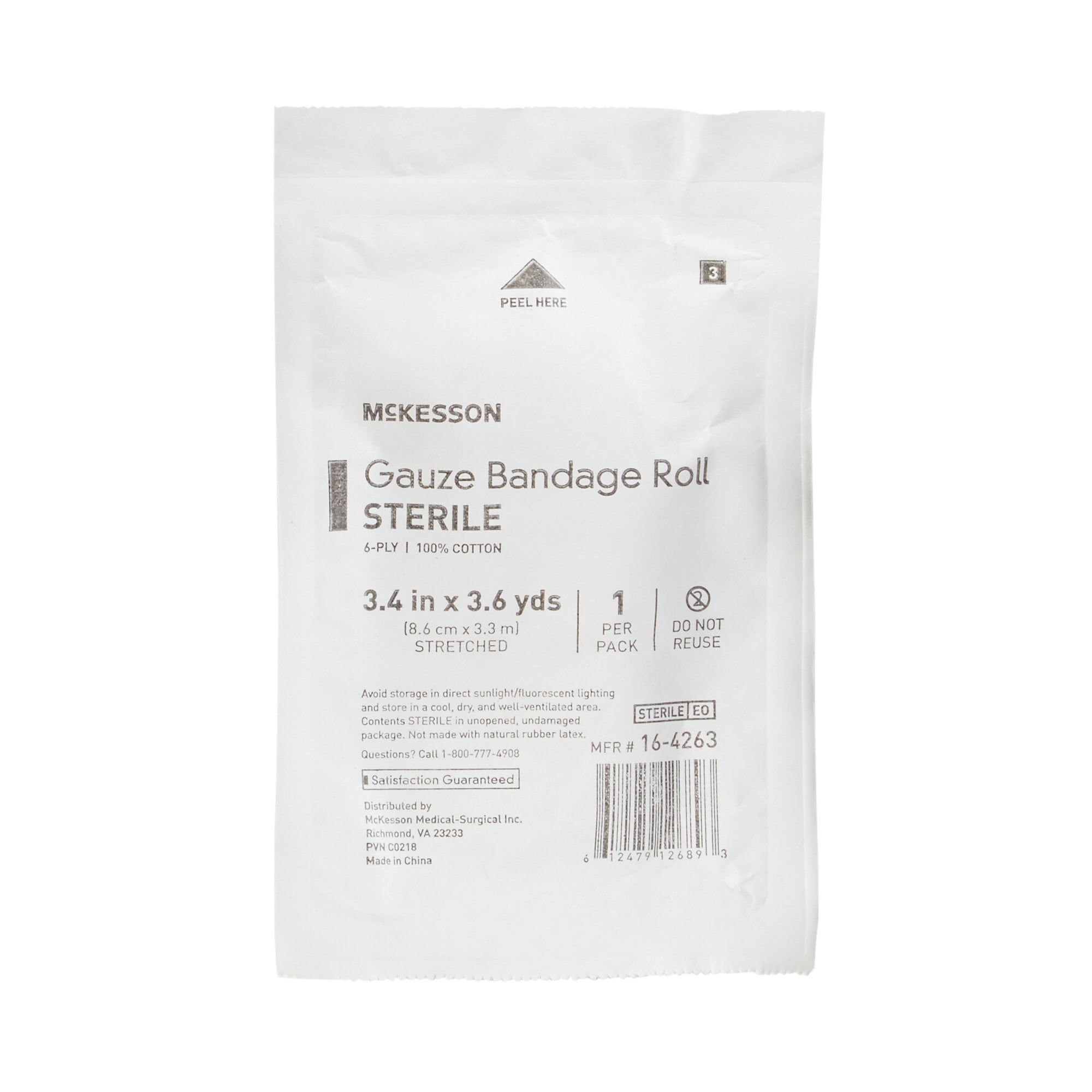 McKesson Gauze Bandage Rolls - Sterile Woven Cotton, 3.4 in x 3.6 yd, 96 Ct