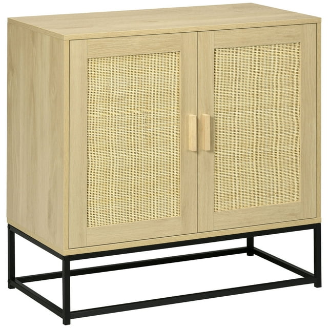 CoSoTower Wood Sideboard Accent Storage Cabinet with 2 Rattan Doors, Adjustable Shelf, and Steel Legs for Living Room Kitchen