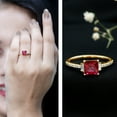 thumbnail image 3 of Rosec Jewels 2 CT Claw Set Princess Cut Created Ruby Solitaire Ring with Diamond Side Stones, 10K Yellow Gold, US 6.00, 3 of 9