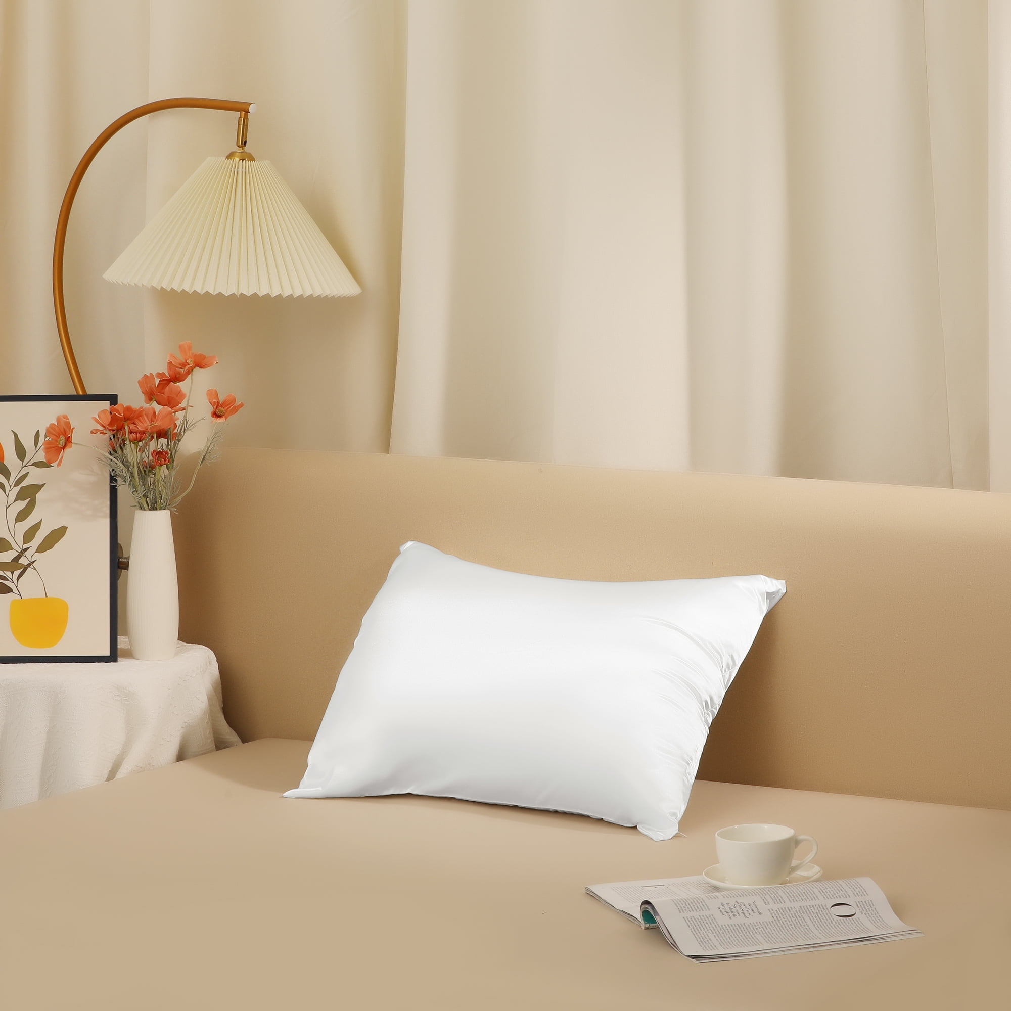 Unique Bargains Zipper Closure Satin Solid Pillowcase with Eye Mask White Queen