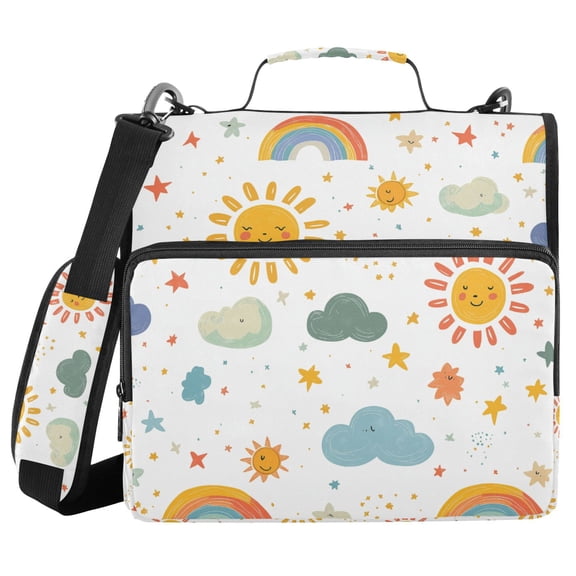 FORMRS Zipper Binder with Shoulder Strap 2-inch Ring 500 Sheet Capacity File Bag, Rainbows Pattern