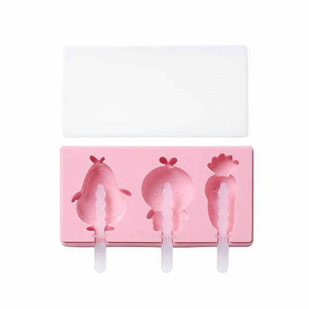 Molde de helado de silicona con forma de dibujos animados DIY con tapa, divertido fabricante de paletas for niños