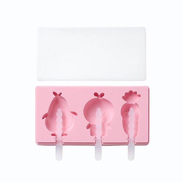 Molde de helado de silicona con forma de dibujos animados DIY con tapa, divertido fabricante de paletas for niños