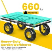 GVDV Heavy Duty Steel Garden Cart with Liner, 40 x 20, 660lbs Capacity, 10 Wheel, Utility Cart for Yard Work Hauling and Outdoor Use, Black/Yellow