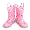 thumbnail image 2 of Toddler Girls Rain Boots Little Kids Baby Light Up Rubber Printed Waterproof Pink Flamingo Mud Insulated Shoes Lightweight Adorable with Easy-on Handles Non Slip Size 9, 2 of 5