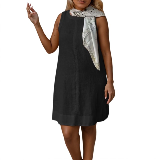 Vestido informal de verano para mujer: chaleco de color liso, cuello redondo, sin mangas, cómodo