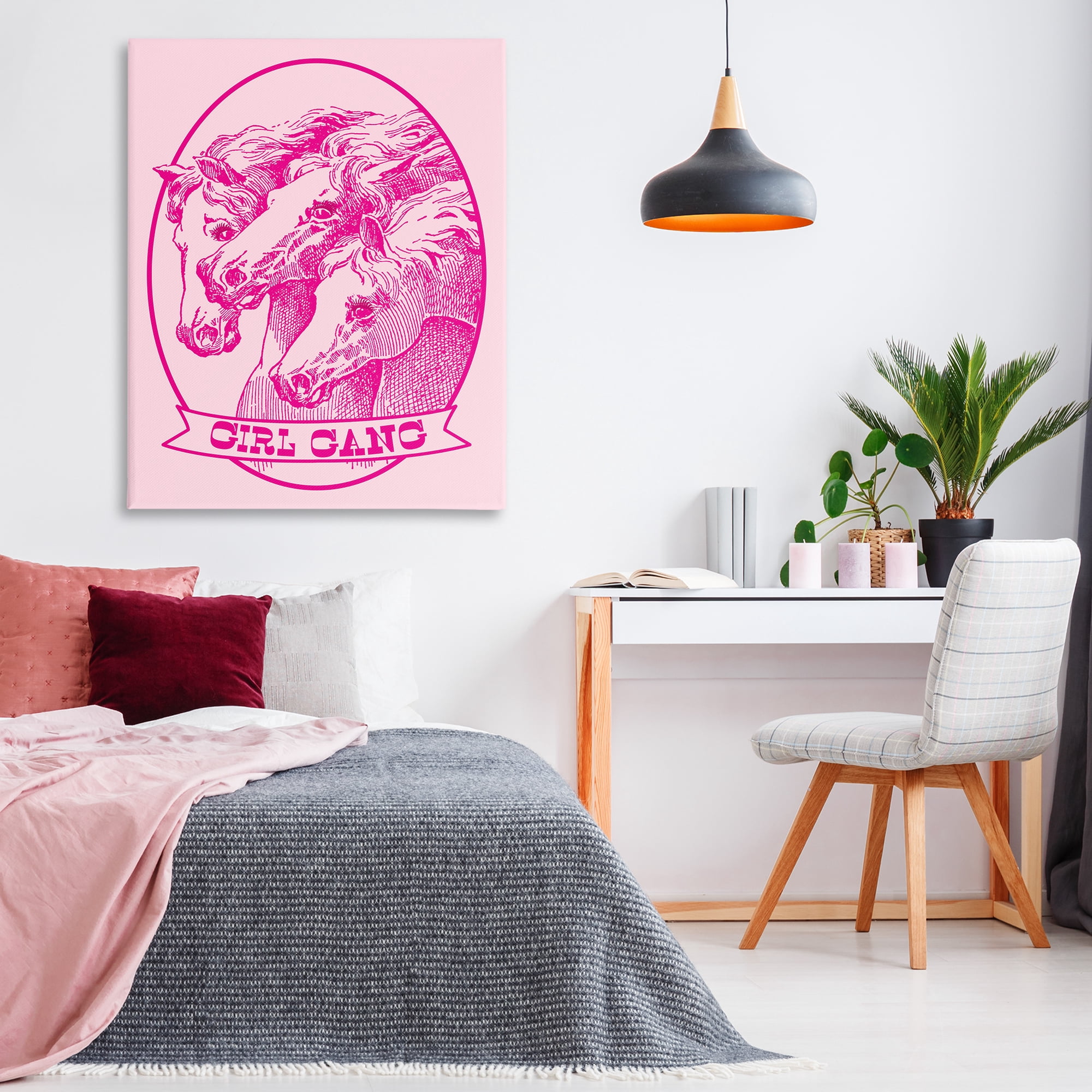 Stupell Industries Girl Gang Horses Animals Painting Wrapped Canvas Art Print Wall Art, 36 x 48