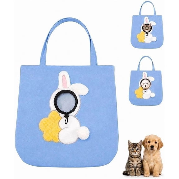 Paw Bag, Pet Peek Carrier Bag, Canvas Shoulder Cozy Carry, Breathable Cat Carrier with Head out Design, Portable Handbag Tote for Small Cat Dog Outdoor Travel (Blue, L)