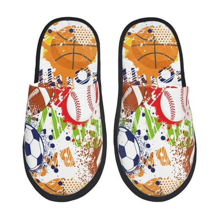 

Fuzoiu Balls Print Unisex Furry Slippers Plush Indoor Shoes Trendy House Slippers Anti-Skid EVA Sole House Shoes for Home Office and Travel -Medium