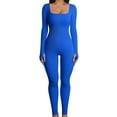 thumbnail image 2 of Womens Sexy Bodycon Long Sleeve Square Neck One Piece Romper Ribbed Knit Yoga JumpsuitWorkout Unitard Playsuit Backless Cute Club, 2 of 5