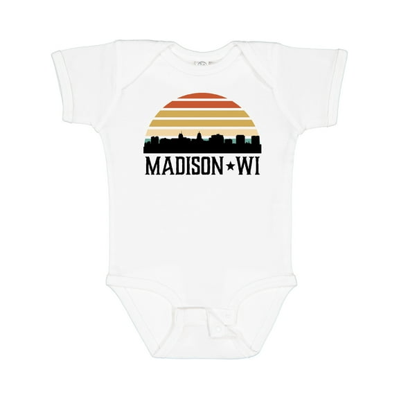 Inktastic Madison Wisconsin Skyline Retro Sunset Boys or Girls Baby Bodysuit
