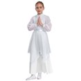 thumbnail image 2 of Aislor Girls Long Sleeve Worship Praise Dance Tunic Liturgical Church Robe Irregular Hem Dress Silver 16, 2 of 6