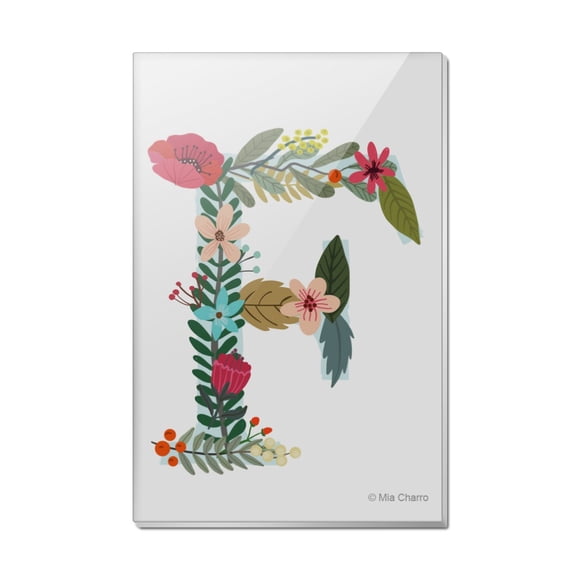 Letter F Floral Monogram Initial Rectangle Acrylic Fridge Refrigerator Magnet