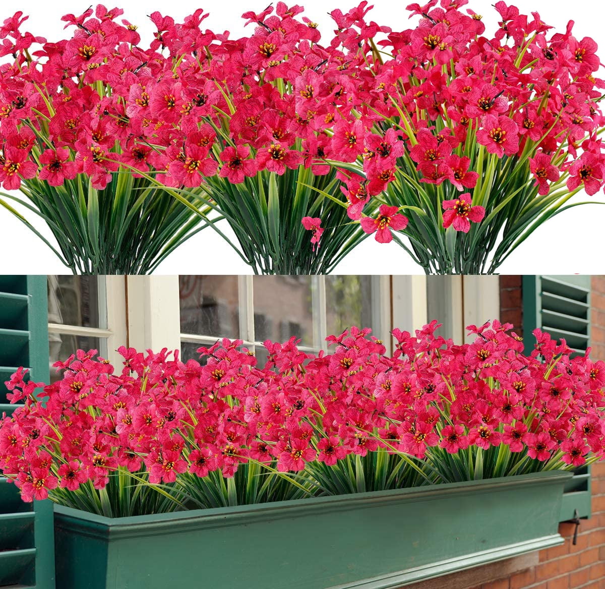 BNYHome 6 Bundles Outdoor Artificial Fake Flowers UV Resistant Shrubs