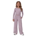 thumbnail image 4 of CPNG Girls 2 Piece Outfit Set Solid Color Long Sleeve Slim Top and Matching Wide Leg Lightweight Casual Sweatsuit Set, 4 of 9