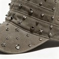 thumbnail image 2 of Byfri Studded Cadet Cap Khaki Cotton Adjustable Flat Top Hat for Men Women Streetwear, 2 of 7