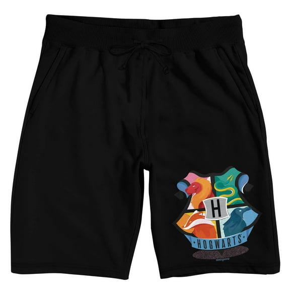 Harry Potter Hogwarts Crest Men's Black Sleep Pajama Shorts-XL