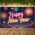 thumbnail image 5 of Festive Design Happy New Year Banner Fireworks Display Decorative Backdrop Colorful Celebration Polyester Material for Party Decoration Event Decoration Holiday Celebration, 5 of 9