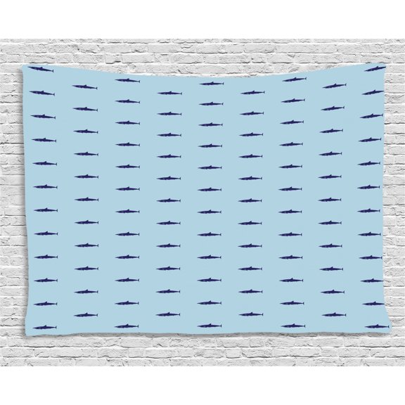Shark Tapestry, Ocean Life Pattern in Blue Shades Wildlife Under the Sea Saltwater Fauna, Wall Hanging for Bedroom Living Room Dorm Decor, 60W X 40L Inches, Navy Blue Pale Blue, by Ambesonne