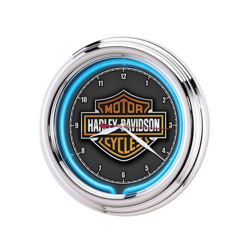 HarleyDavidson Essential Bar & Shield Blue Neon Clock, 12 in Diameter