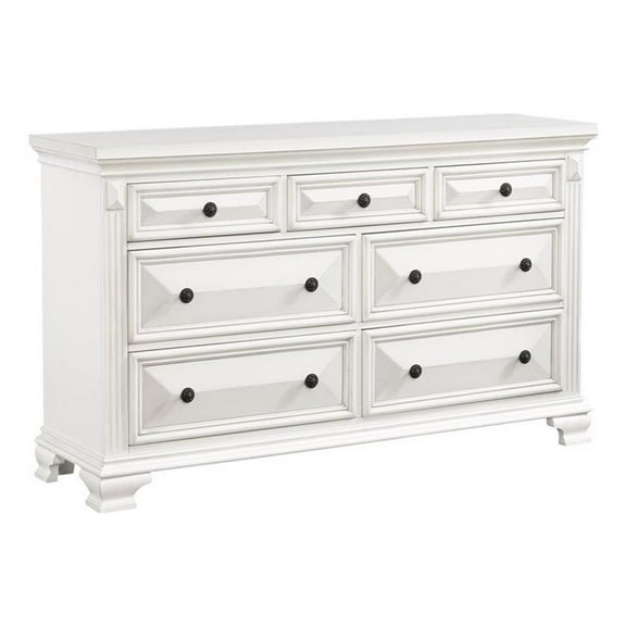 Bowery Hill Solid Acacia Wood 7-Drawers Bedroom Dresser in White