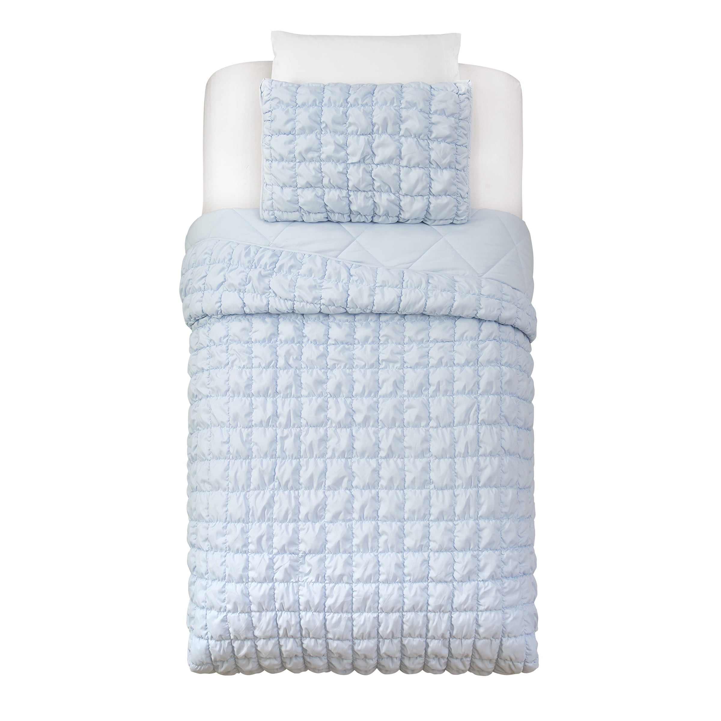 Urban Playground Kids and Teens Dreamy Clouds Marshmallow Blue 2-Piece Solid Quilt Set, Twin/Twin XL
