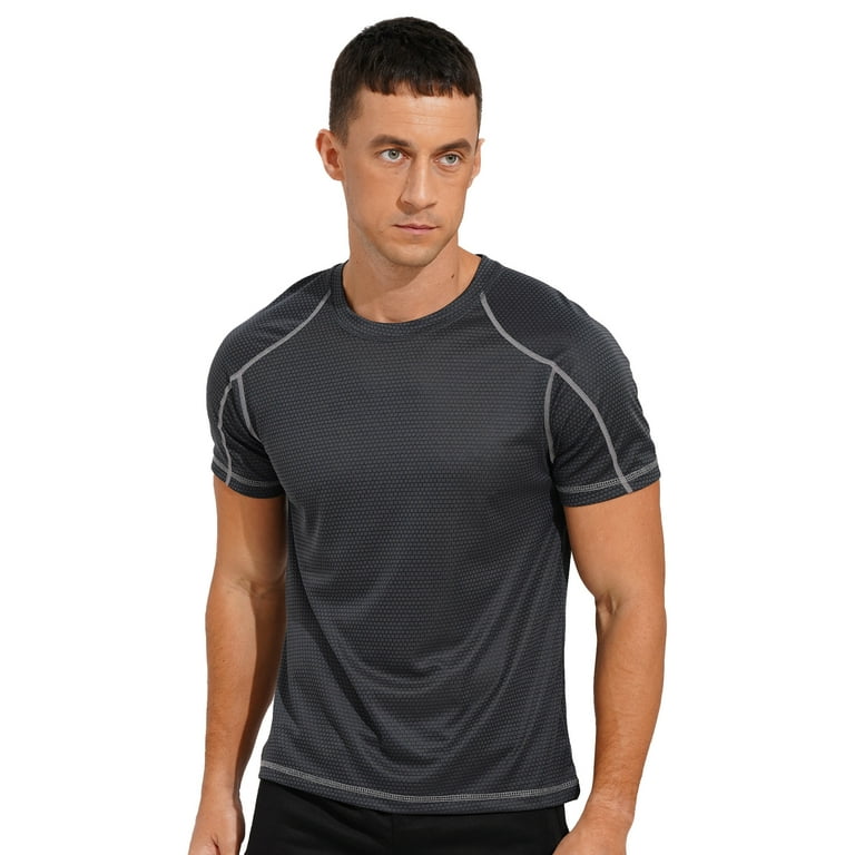 IEFIEL Mens Rash Guard Swim Shirt Short Sleeve UV Protection Shirt Athletic  Quick Dry T-Shirt Tees Dark Grey 7XL