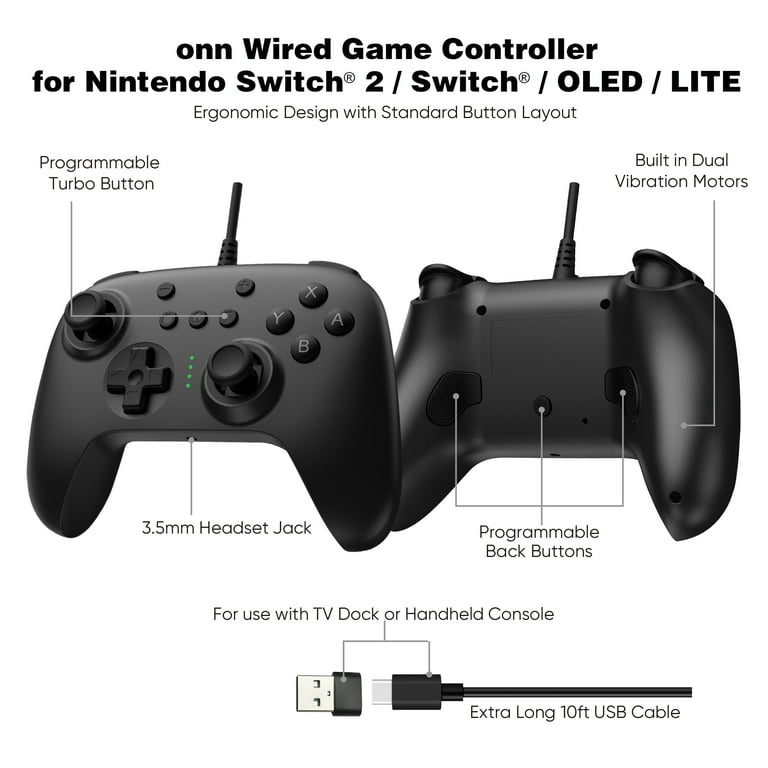 Onn+ Wired Controller Compatible with Nintendo Switch 2 Switch