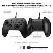 onn Wired Game Controller for Nintendo Switch 2, OLED, Lite, Black