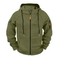 thumbnail image 3 of MELDVDIB Mens Zip-Up Hoodie with Drawstrings Orange Zipper Front Pocket Casual Solid Color Comfy Hooded Sweatshirt for Daily and Outdoor Wear Army Green 3XL, 3 of 5