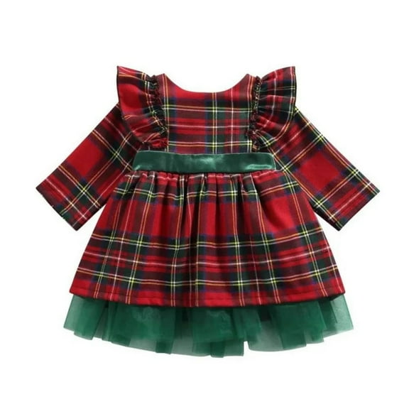 XBASW Kids Baby Girls Christmas Dress Red Plaids with Big Bowknot Princess Dresses Tutu Mesh Party Gown for 6M -5T