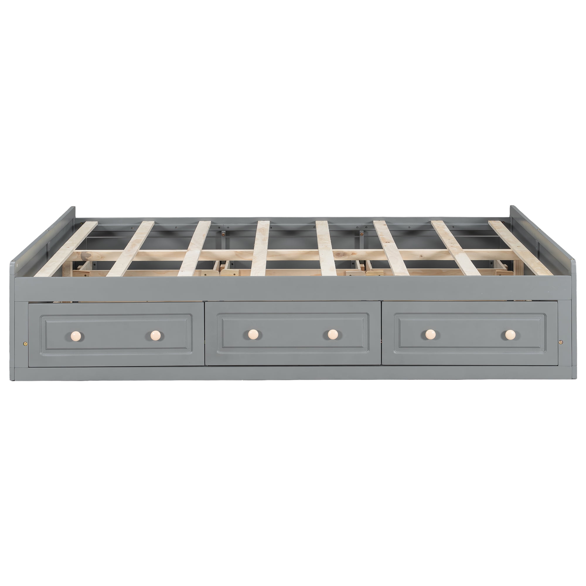Euroco Wood Queen Size Platform Bed with 6 Drawers, Gray