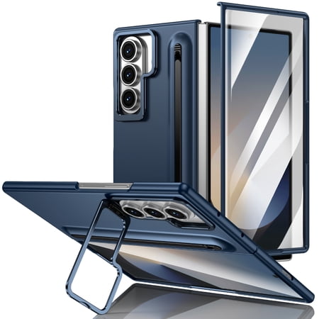 Dteck Case for Samsung Galaxy Z Fold 7,Slim PC Case Built-in Front Screen Protector with Pen Holder Shockproof Stand Cover with Pen Stylus for Galaxy Z Fold 7,Darkblue