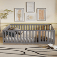 thumbnail image 6 of DreamBuck Full Size Floor Bed Frame with Fence and Door, Wood Montessori Bed with Safety Guardrails, Floor Bed Frame for, Boys, Girls, No Box Spring Needed,Gray(No Bed Slats), 6 of 8