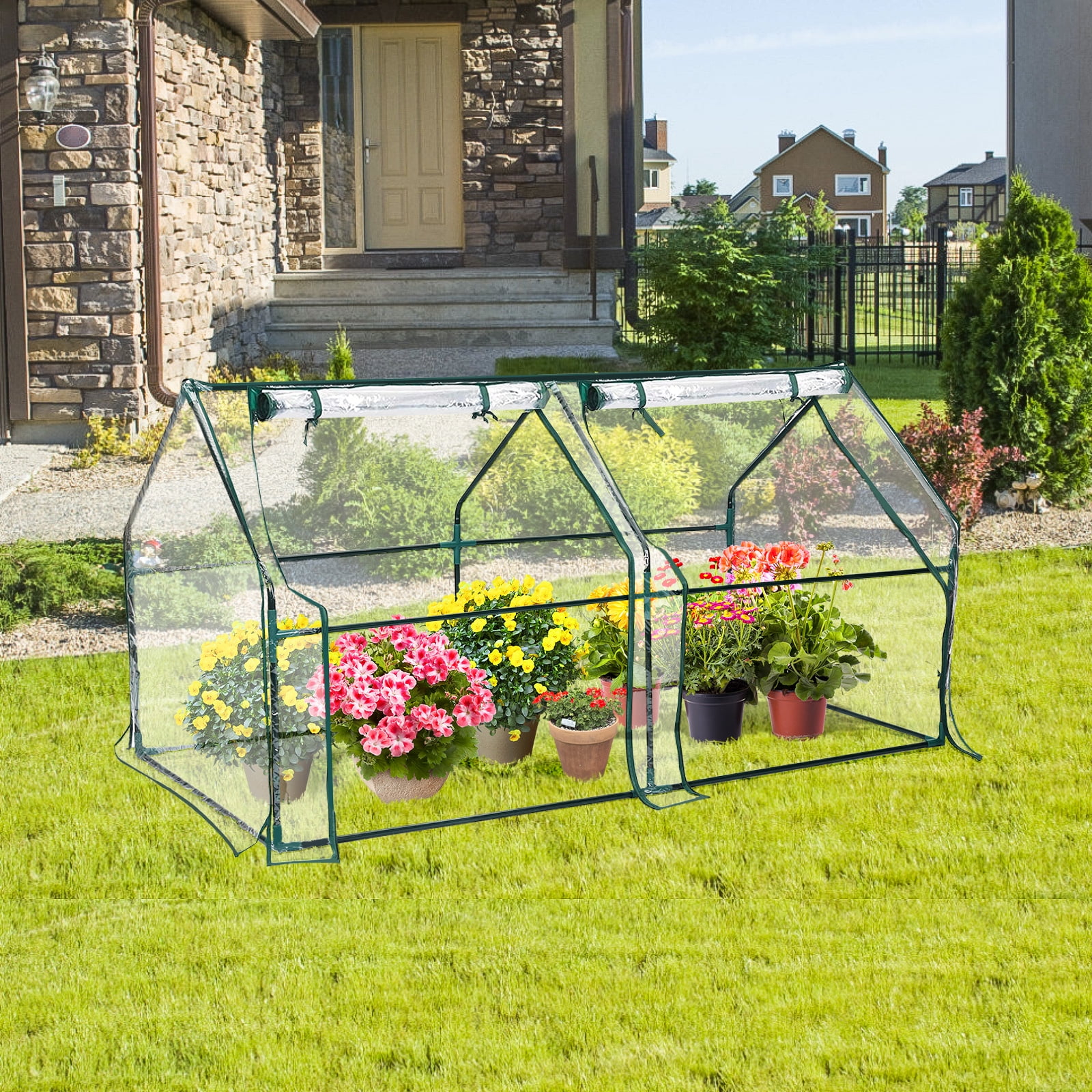 Outdoor Garden Portable PVC Greenhouse w/ Steel Frame for Growing Plants Flowers