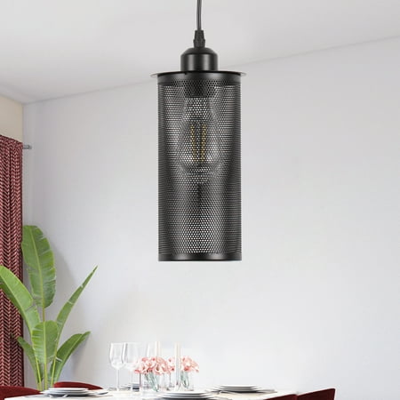 

Briignite Matte Black Pendant Light 1-Light Cylinder Chandelier Retro Industrial Light for Restaurant Bar Ceiling Decoration