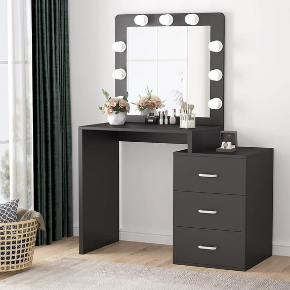 Tribesigns Large Vanity with 9 Light Bulbs, Makeup Table with 3 Storage Drawers, Dressing Table Dresser Desk for Women, Girls, Bedroom, Bathroom