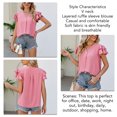 thumbnail image 5 of Women Layered Ruffle Sleeve Top Casual V Neck Plain Color Dressy Summer Pullover Blouse Pink L, 5 of 6