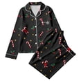 thumbnail image 4 of FASHOFT Christmas Pajamas for Women Set Silk Satin Xmas Print Button up Shirts and Pants 2 Piece Christmas Pjs Soft Holiday Long Sleeve Sleepwear Loungewear L, 4 of 5